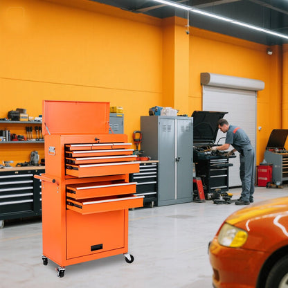 8 Drawer Rolling Tool Cabinet with Casters Heavy Duty Steel Garage Storage – Black Red Blue Orange - with Orange | Sold by Uncle Wiener's Wholesale