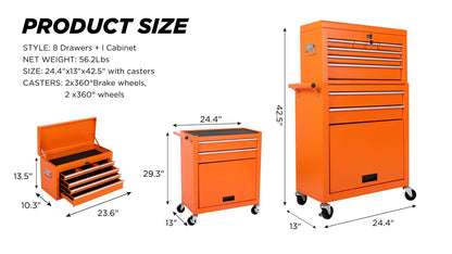 8 Drawer Rolling Tool Cabinet with Casters Heavy Duty Steel Garage Storage – Black Red Blue Orange - with Orange | Sold by Uncle Wiener's Wholesale