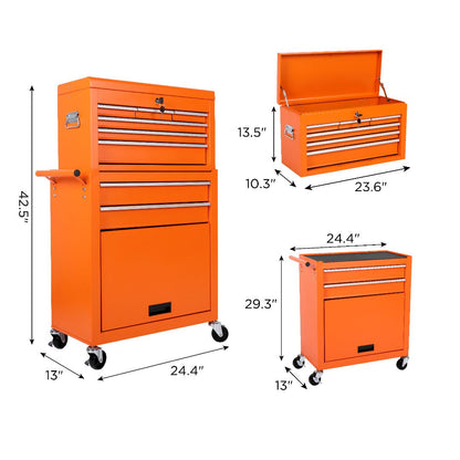 8 Drawer Rolling Tool Cabinet with Casters Heavy Duty Steel Garage Storage – Black Red Blue Orange - with Orange | Sold by Uncle Wiener's Wholesale