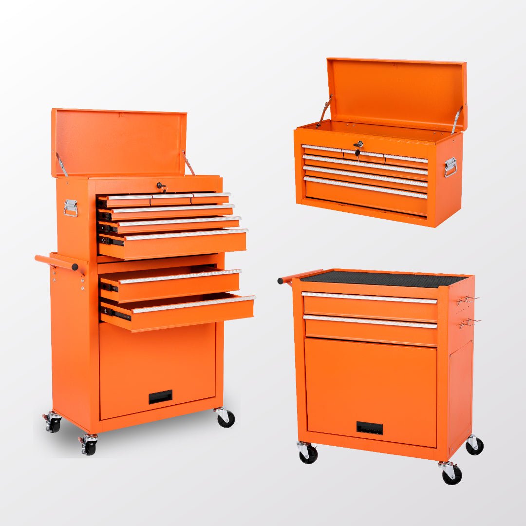 8 Drawer Rolling Tool Cabinet with Casters Heavy Duty Steel Garage Storage – Black Red Blue Orange - with Orange | Sold by Uncle Wiener's Wholesale
