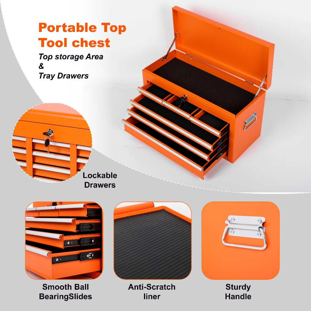 8 Drawer Rolling Tool Cabinet with Casters Heavy Duty Steel Garage Storage – Black Red Blue Orange - with Orange | Sold by Uncle Wiener's Wholesale