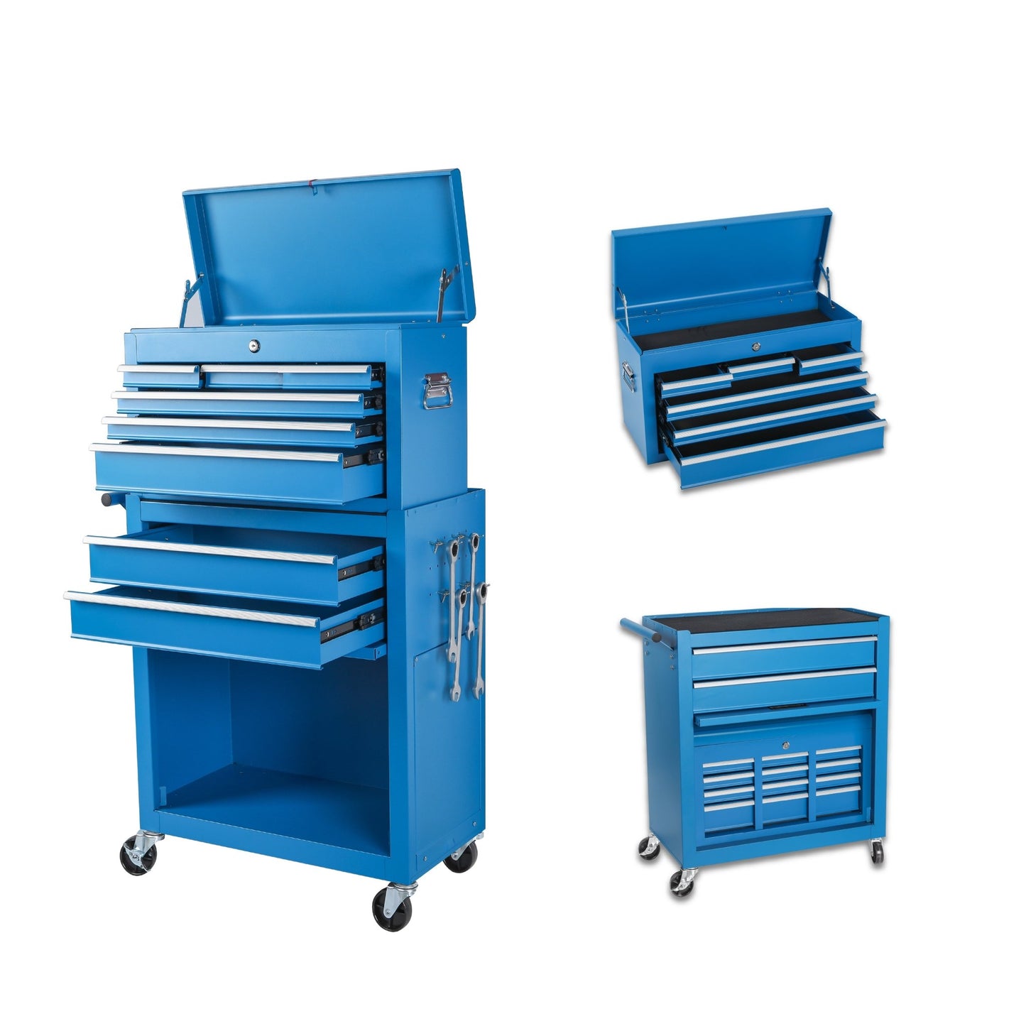 8 Drawer Rolling Tool Cabinet with Casters Heavy Duty Steel Garage Storage – Black Red Blue Orange - with Blue | Sold by Uncle Wiener's Wholesale