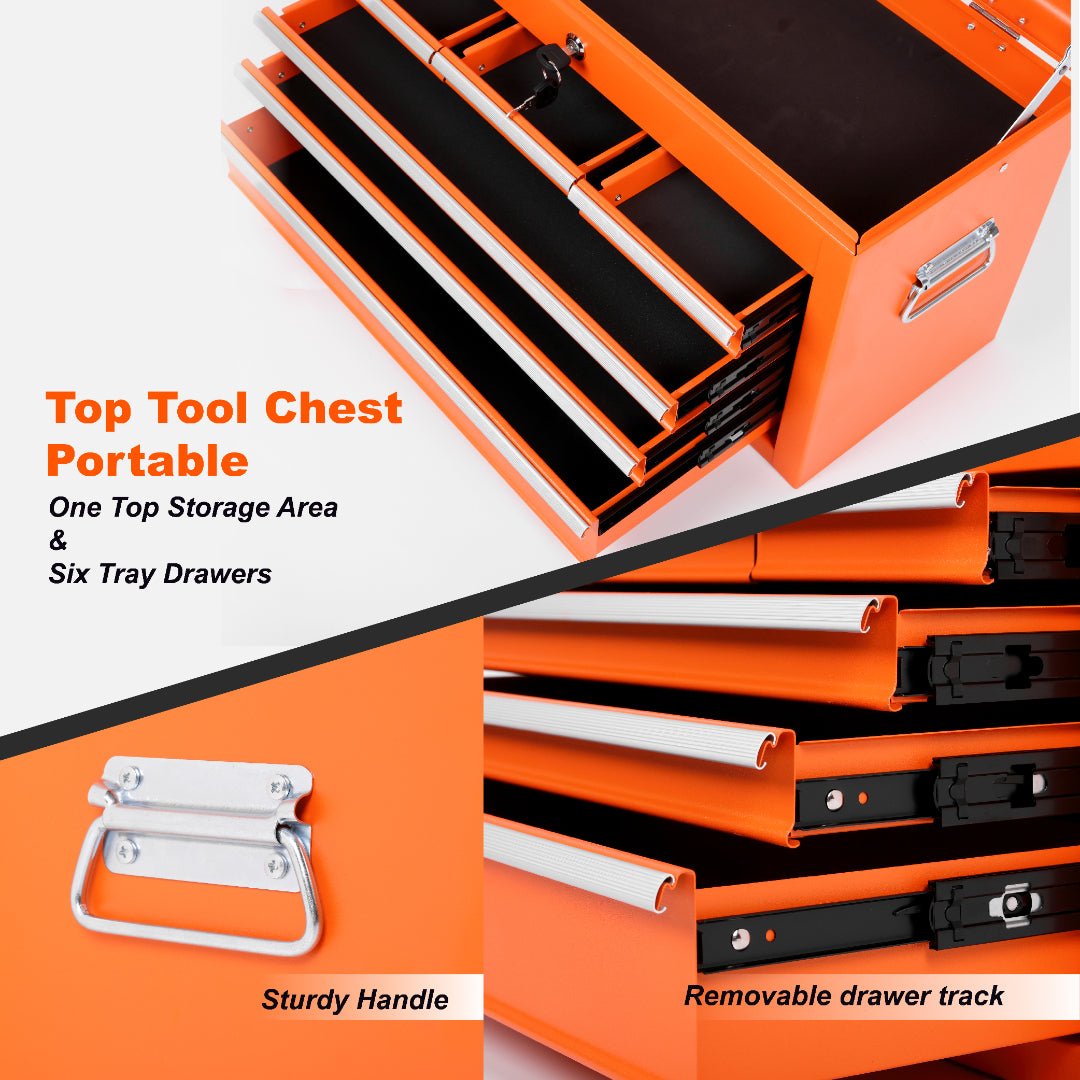 8 Drawer Rolling Tool Cabinet with Casters Heavy Duty Steel Garage Storage – Black Red Blue Orange - with Orange | Sold by Uncle Wiener's Wholesale