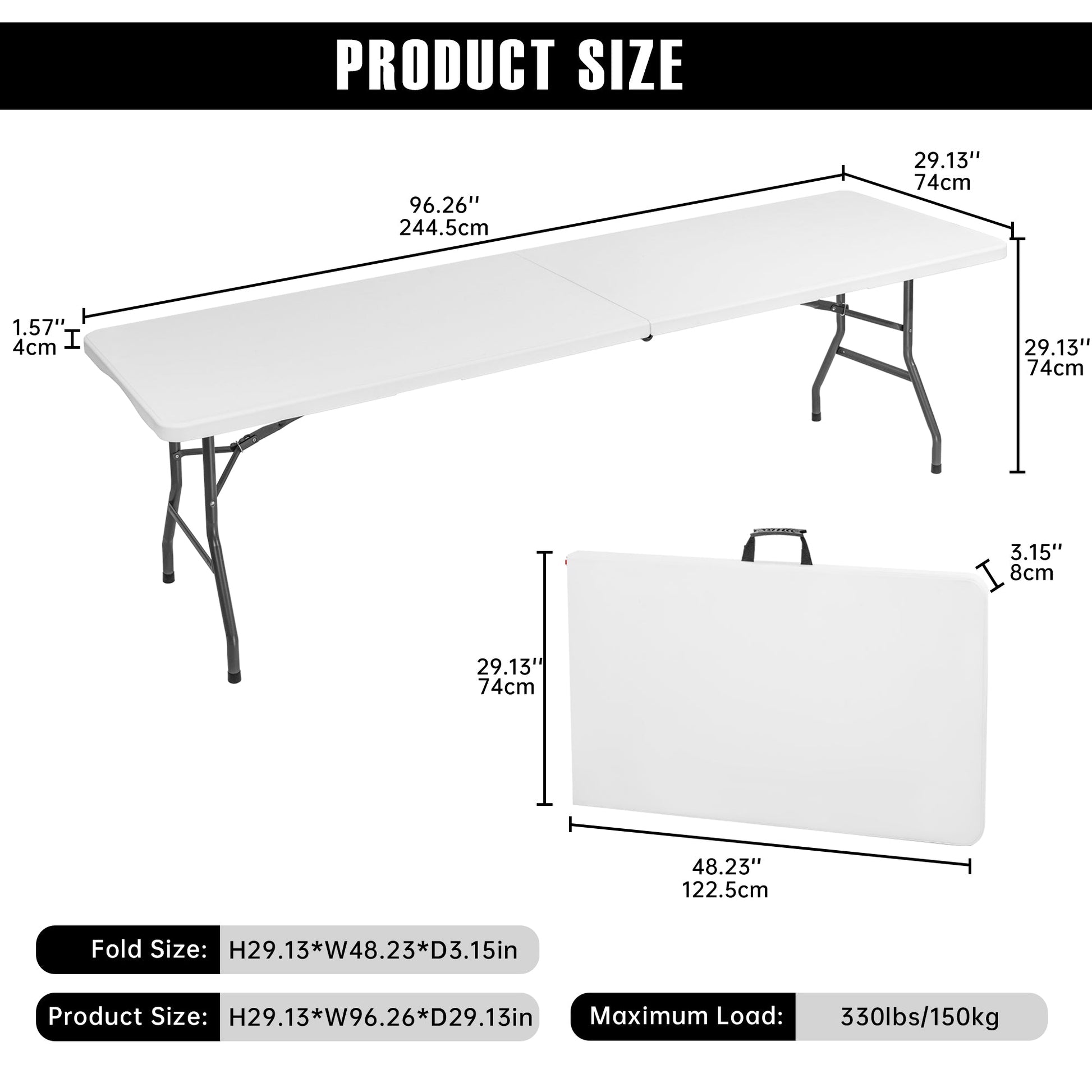 8 - Foot Folding Utility Table Portable Plastic Event Table Heavy - Duty AMCPT2474 - with | Sold by Uncle Wiener's Wholesale