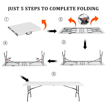 8 - Foot Folding Utility Table Portable Plastic Event Table Heavy - Duty AMCPT2474 - with | Sold by Uncle Wiener's Wholesale