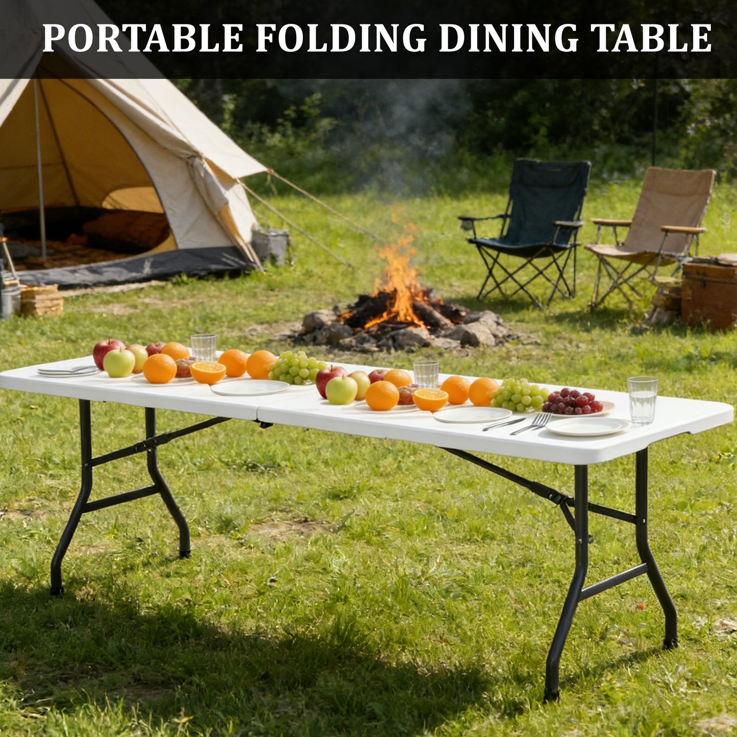 8 - Foot Folding Utility Table Portable Plastic Event Table Heavy - Duty AMCPT2474 - with | Sold by Uncle Wiener's Wholesale