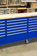 8 FT 24 - Drawer Fatboy Tool Workbench | Heavy - Duty Bench with Power & USB Options - with Dark Blue | Sold by Uncle Wiener's Wholesale