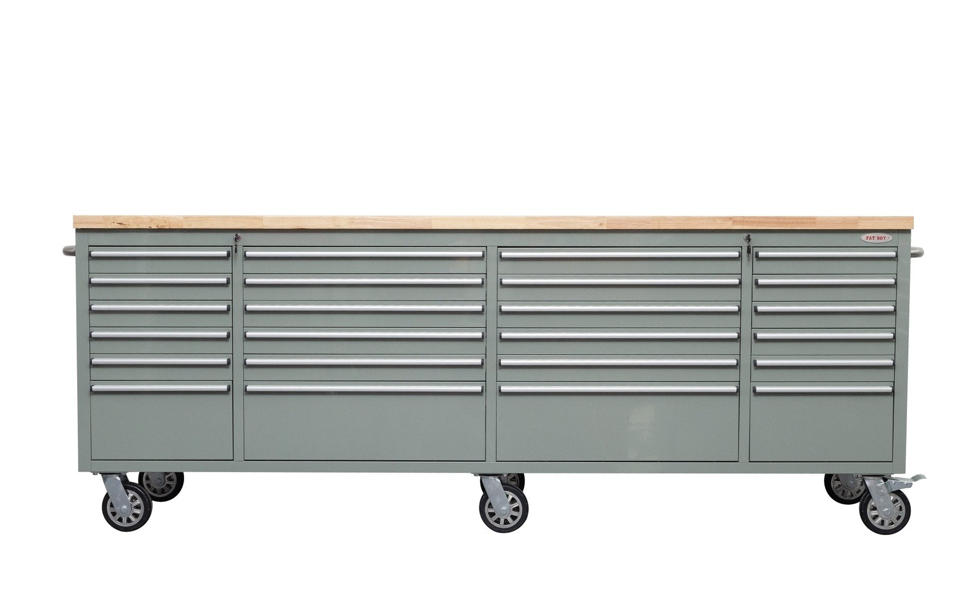 8FT Fatboy industrial tool bench with drawers and USB ports
Heavy-duty 24-drawer tool bench with stainless steel finish
Workshop organization tool bench with hardwood top
Mobile workbench with caster wheels and lockable drawers