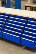 8 FT 24 - Drawer Fatboy Tool Workbench | Heavy - Duty Bench with Power & USB Options - with Dark Blue | Sold by Uncle Wiener's Wholesale
