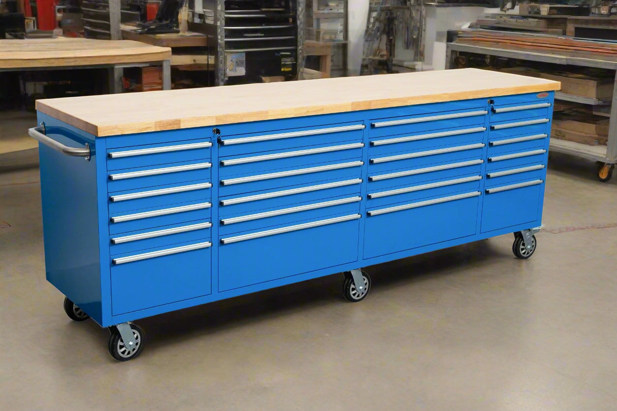 8 FT 24 - Drawer Fatboy Tool Workbench | Heavy - Duty Bench with Power & USB Options - with Pink | Sold by Uncle Wiener's Wholesale