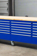 8 FT 24 - Drawer Fatboy Tool Workbench | Heavy - Duty Bench with Power & USB Options - with Dark Blue | Sold by Uncle Wiener's Wholesale