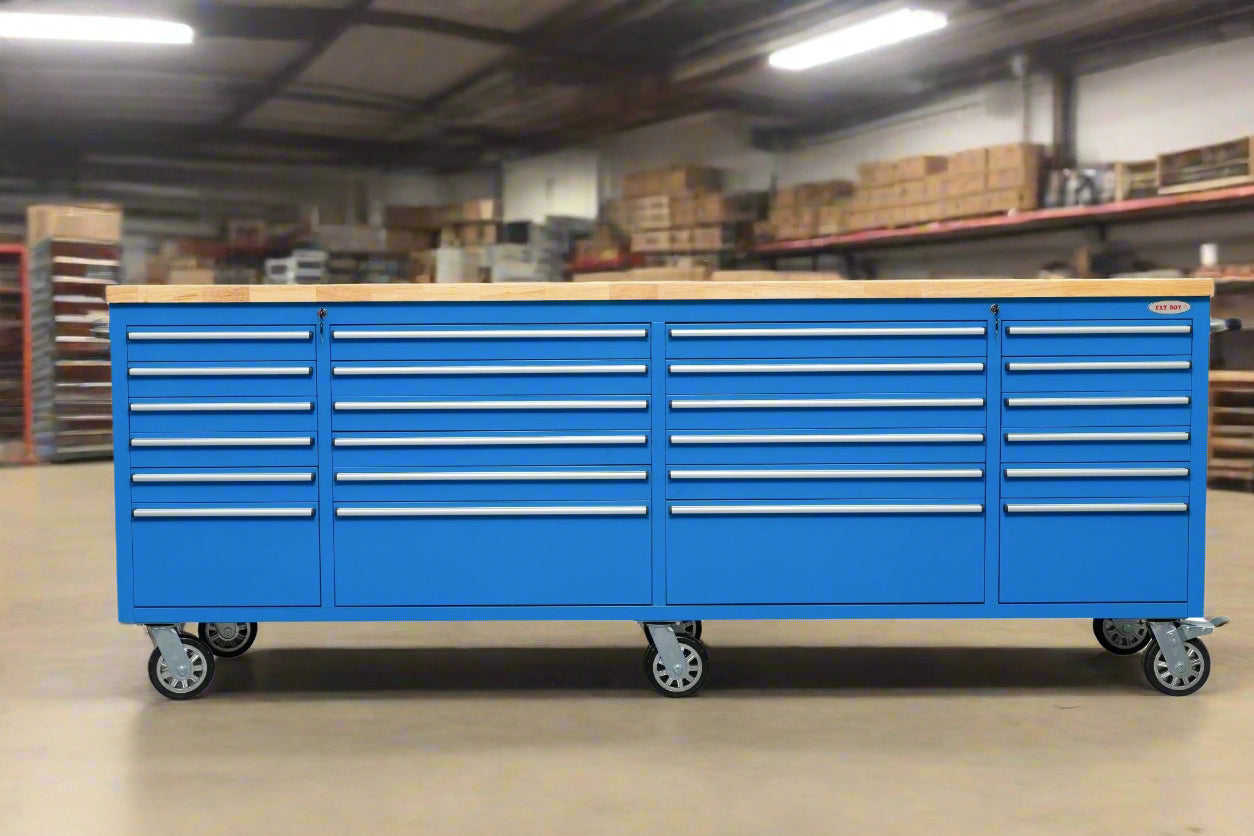 8 FT 24 - Drawer Fatboy Tool Workbench | Heavy - Duty Bench with Power & USB Options - with Pink | Sold by Uncle Wiener's Wholesale