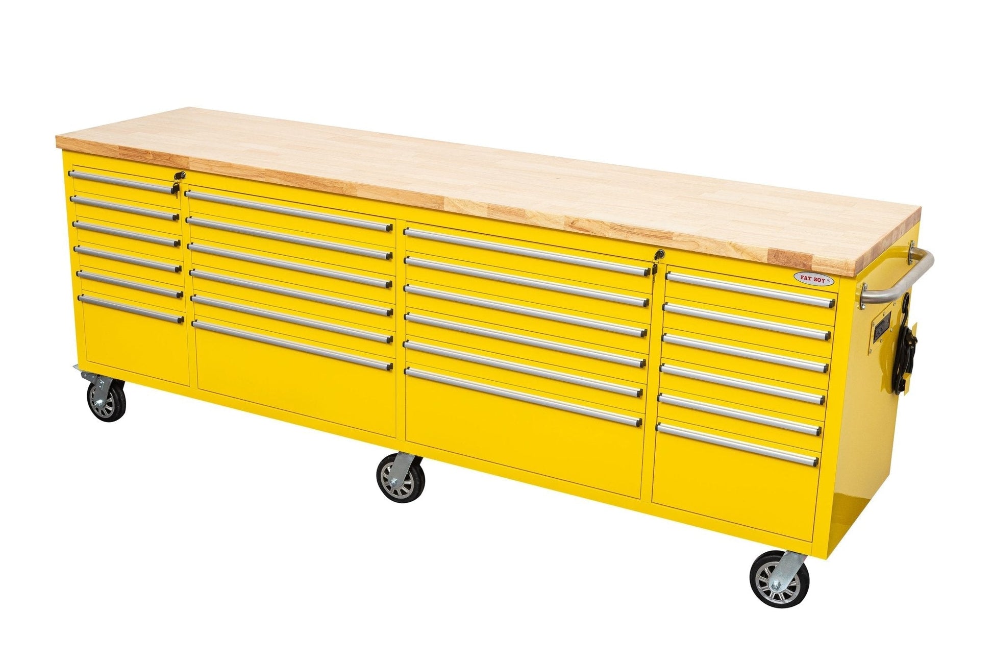 8 FT Fatboy 24 - Drawer Heavy - Duty Workbench with Power Outlets & USB Charging – Industrial Tool Bench for Garage & Workshop Organization | - with Yellow | Sold by Uncle Wiener's Wholesale