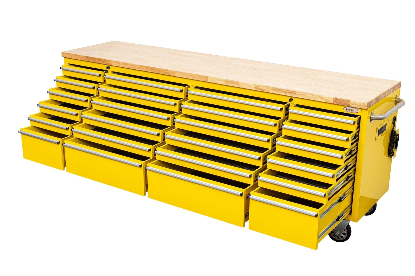 8 FT Fatboy 24 - Drawer Heavy - Duty Workbench with Power Outlets & USB Charging – Industrial Tool Bench for Garage & Workshop Organization | - with Yellow | Sold by Uncle Wiener's Wholesale