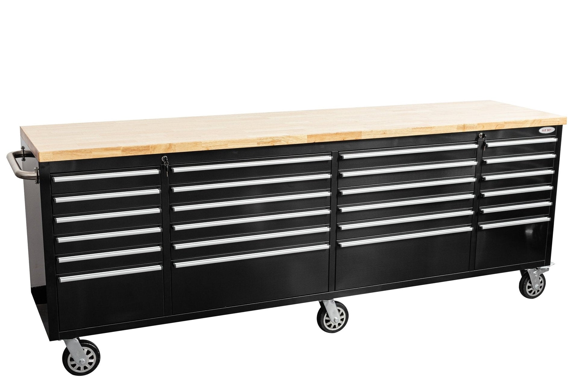 8 FT Fatboy Workbench – 24 - Drawer Heavy - Duty Tool Bench with Power & USB | FB24D8FT - with Stainless Steel | Sold by Uncle Wiener's Wholesale