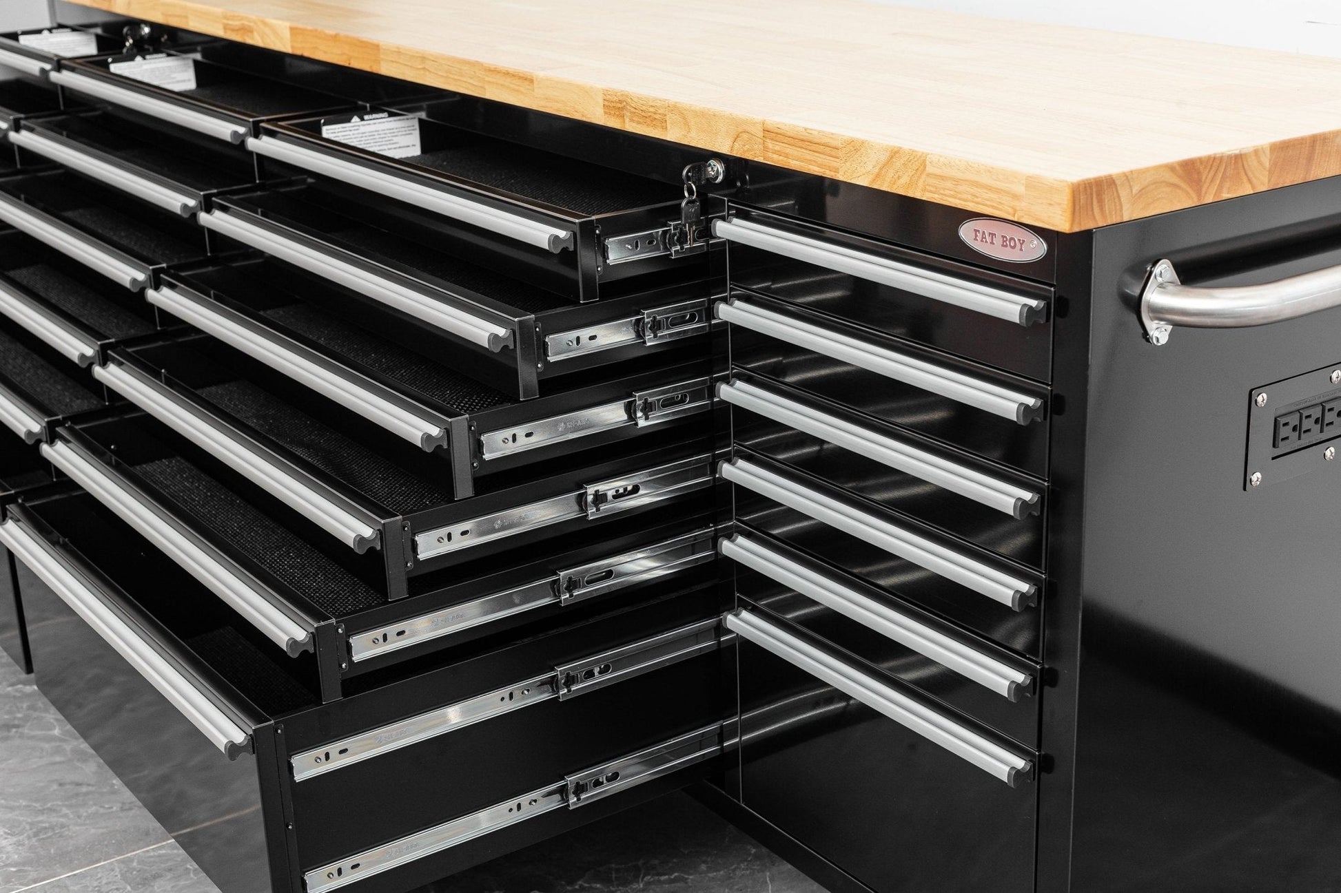 8 FT Fatboy Workbench – 24 - Drawer Heavy - Duty Tool Bench with Power & USB | FB24D8FT - with Stainless Steel | Sold by Uncle Wiener's Wholesale