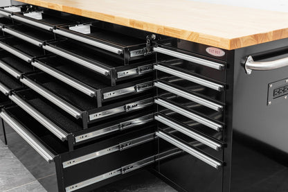 8 FT Fatboy Workbench – 24 - Drawer Heavy - Duty Tool Bench with Power & USB | FB24D8FT - with Stainless Steel | Sold by Uncle Wiener's Wholesale