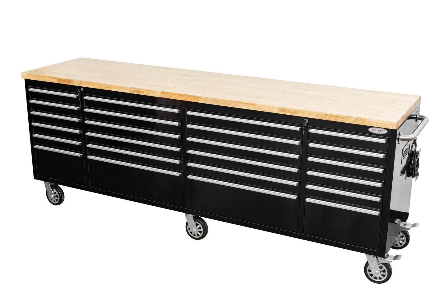 8 FT Fatboy Workbench – 24 - Drawer Heavy - Duty Tool Bench with Power & USB | FB24D8FT - with Stainless Steel | Sold by Uncle Wiener's Wholesale