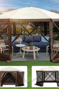 8 - Person 12x12 FT Hexagon Pop - Up Gazebo Tent – Mesh Sides & UV Protection | S1252 - with | Sold by Uncle Wiener's Wholesale