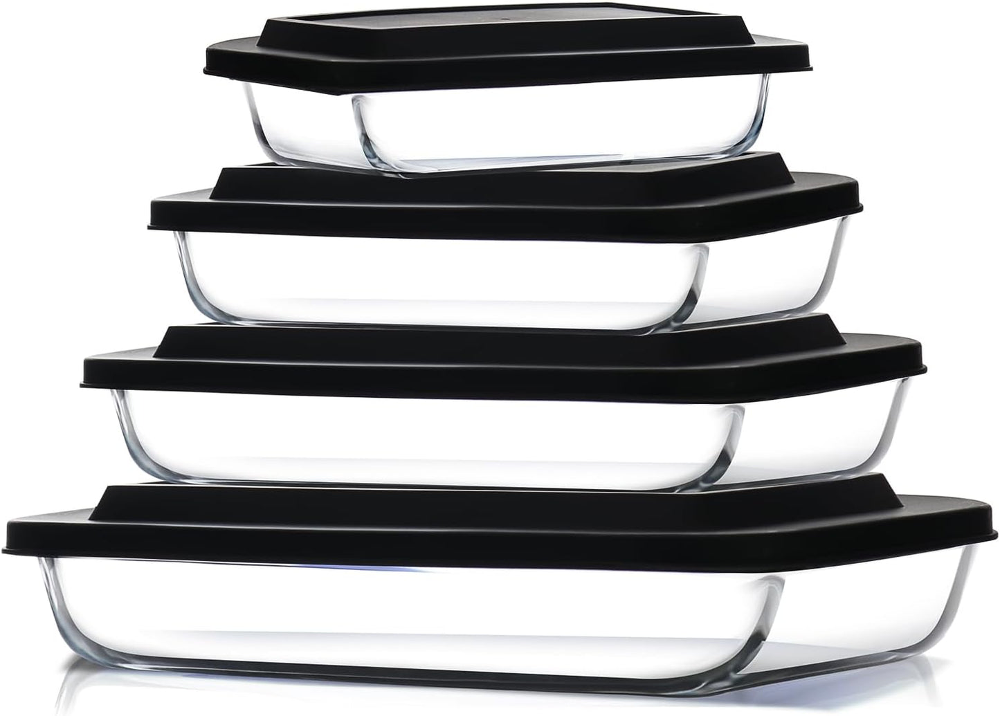 8 - Piece Deep Glass Casserole Dish Set with Plastic Lids – Rectangular Freezer - to - Oven Bakeware S8241 - with | Sold by Uncle Wiener's Wholesale