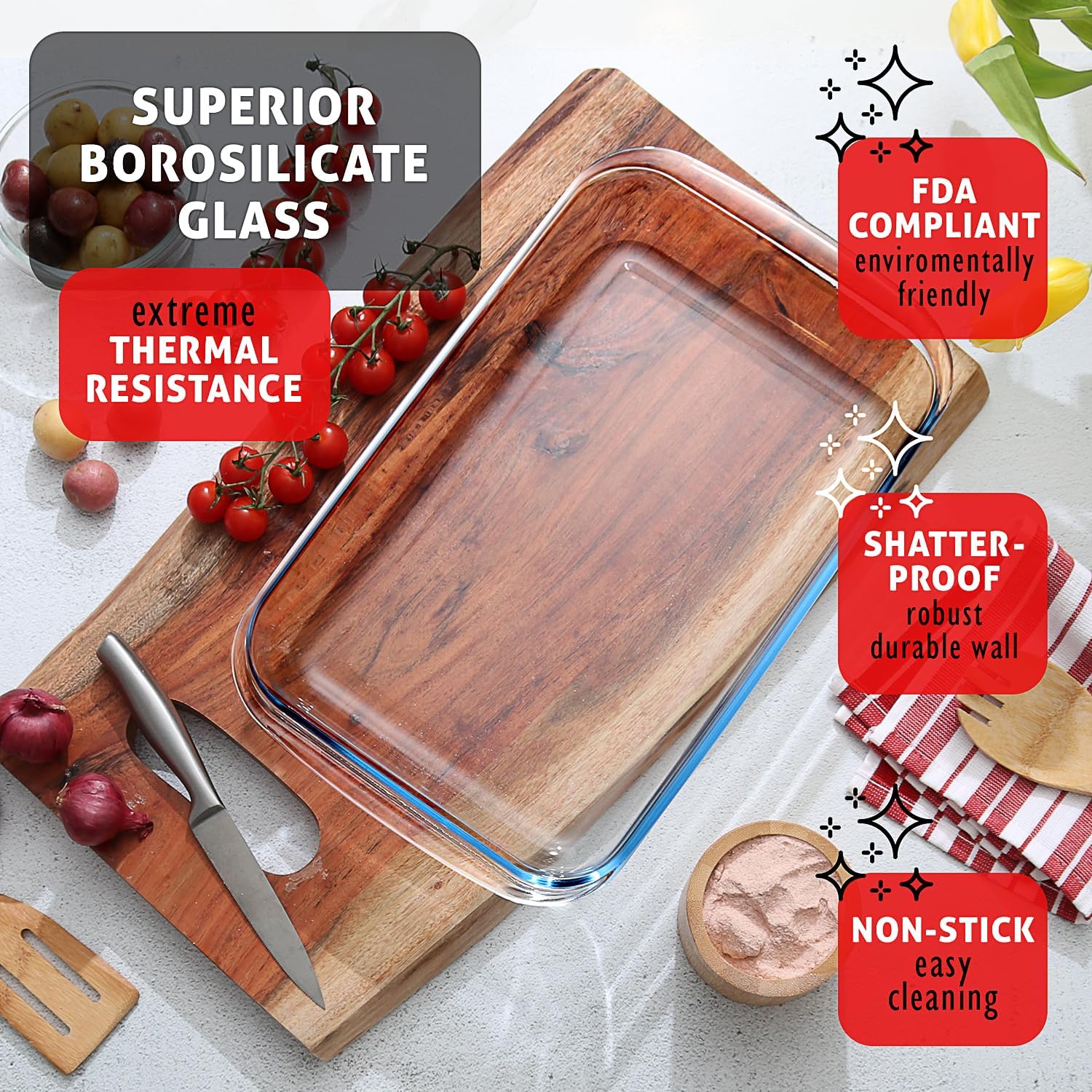 8 - Piece Deep Glass Casserole Dish Set with Plastic Lids – Rectangular Freezer - to - Oven Bakeware S8241 - with | Sold by Uncle Wiener's Wholesale