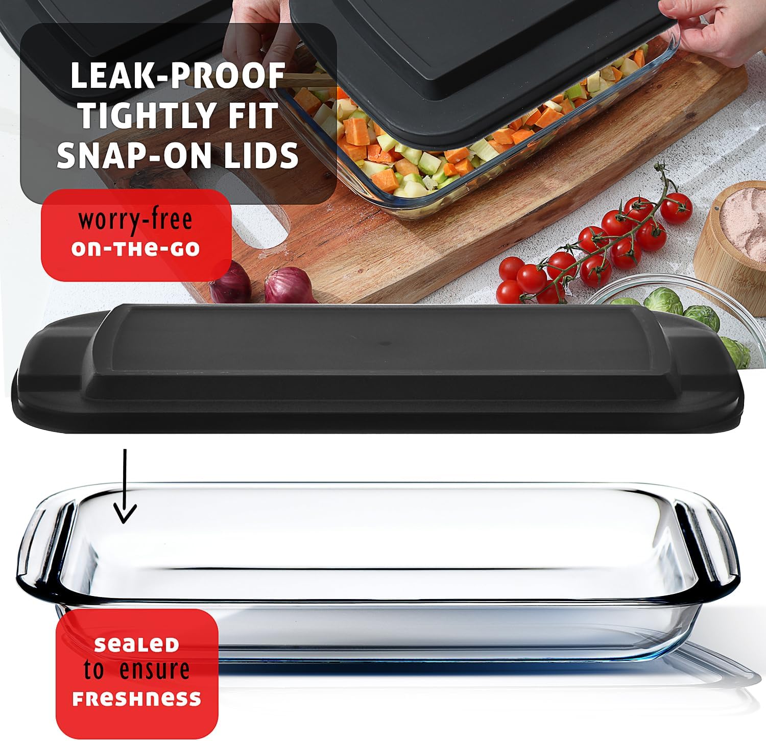 8 - Piece Deep Glass Casserole Dish Set with Plastic Lids – Rectangular Freezer - to - Oven Bakeware S8241 - with | Sold by Uncle Wiener's Wholesale