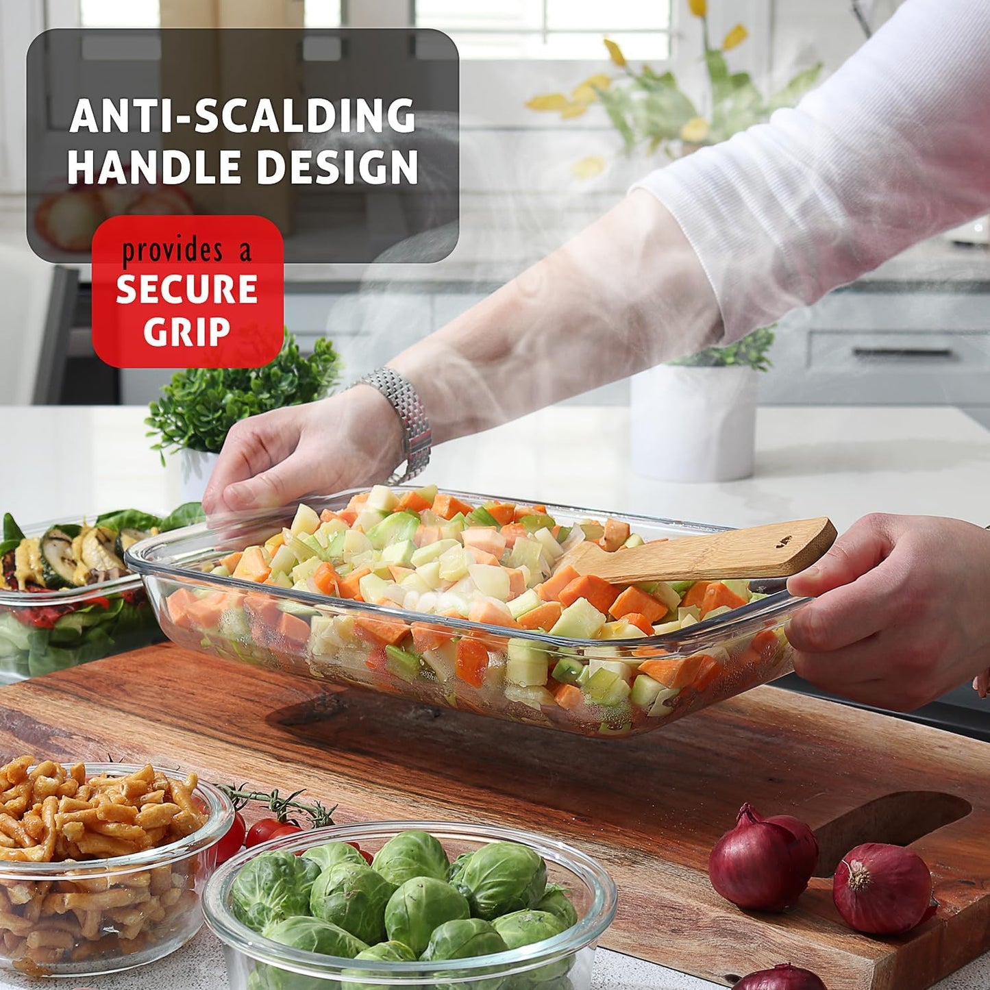 8 - Piece Deep Glass Casserole Dish Set with Plastic Lids – Rectangular Freezer - to - Oven Bakeware S8241 - with | Sold by Uncle Wiener's Wholesale