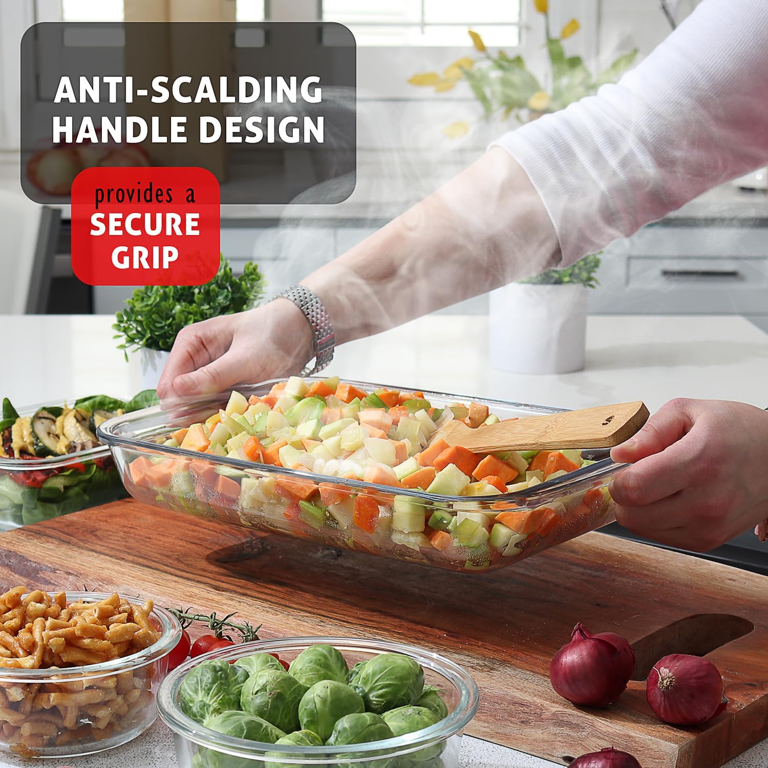 8 - Piece Deep Glass Casserole Dish Set with Plastic Lids – Rectangular Freezer - to - Oven Bakeware S8241 - with | Sold by Uncle Wiener's Wholesale
