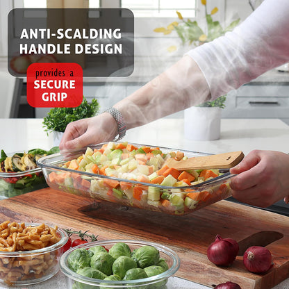 8 - Piece Deep Glass Casserole Dish Set with Plastic Lids – Rectangular Freezer - to - Oven Bakeware S8241 - with | Sold by Uncle Wiener's Wholesale
