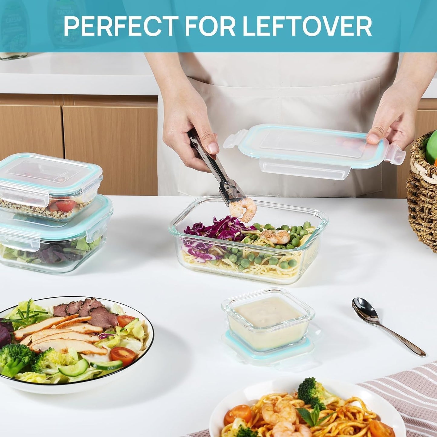 8 - Piece Glass Food Storage Container Set Rectangular & Square Airtight Locking Lids Meal Prep S1344 - with | Sold by Uncle Wiener's Wholesale