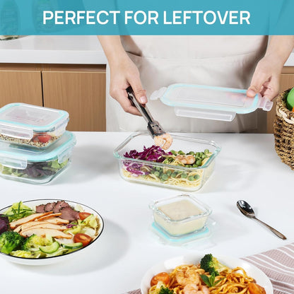 8 - Piece Glass Food Storage Container Set Rectangular & Square Airtight Locking Lids Meal Prep S1344 - with | Sold by Uncle Wiener's Wholesale