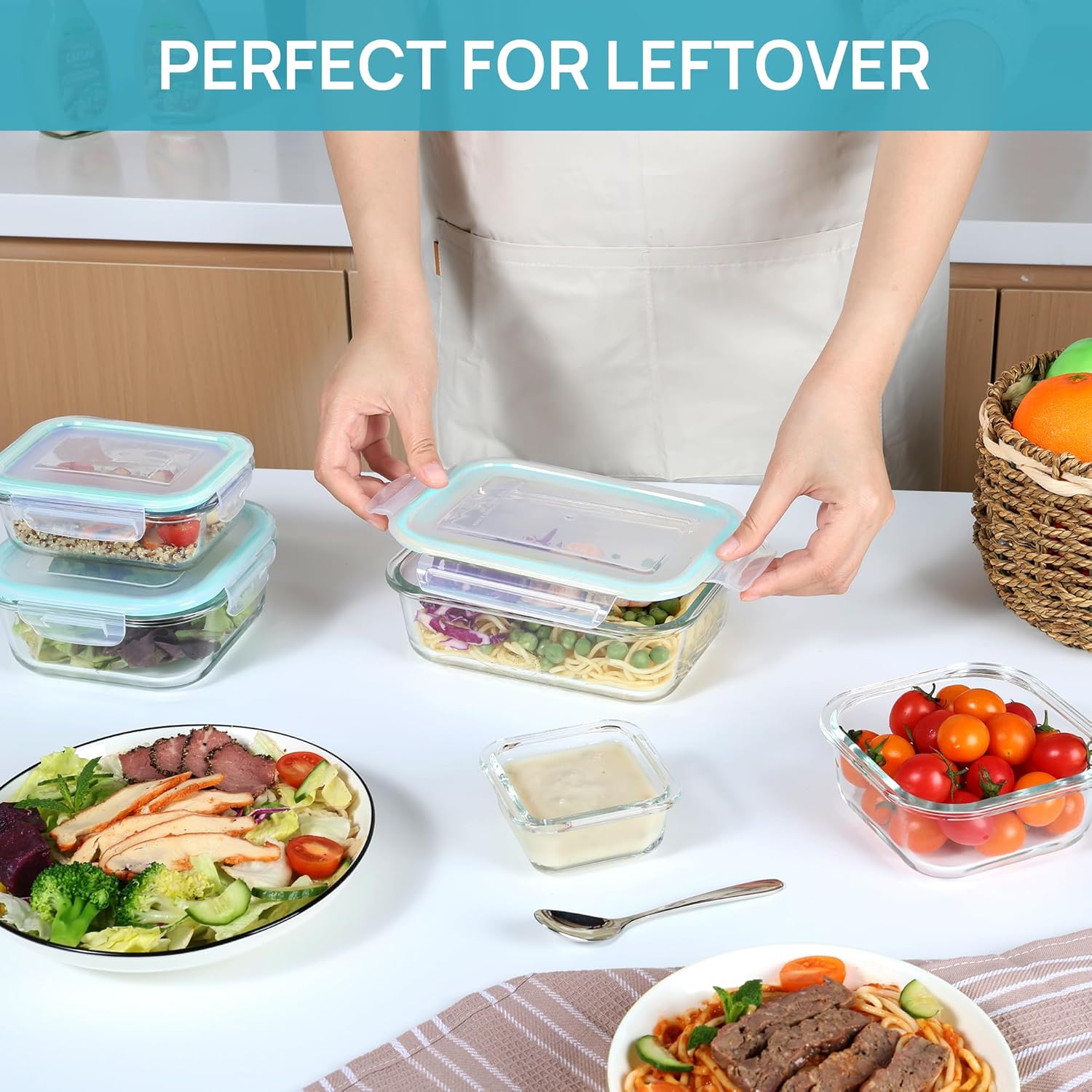 8 - Piece Glass Food Storage Container Set Rectangular & Square Airtight Locking Lids Meal Prep S1344 - with | Sold by Uncle Wiener's Wholesale