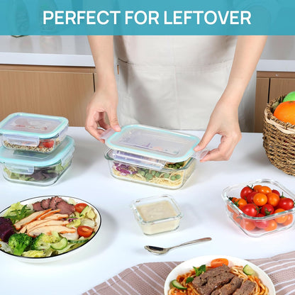 8 - Piece Glass Food Storage Container Set Rectangular & Square Airtight Locking Lids Meal Prep S1344 - with | Sold by Uncle Wiener's Wholesale
