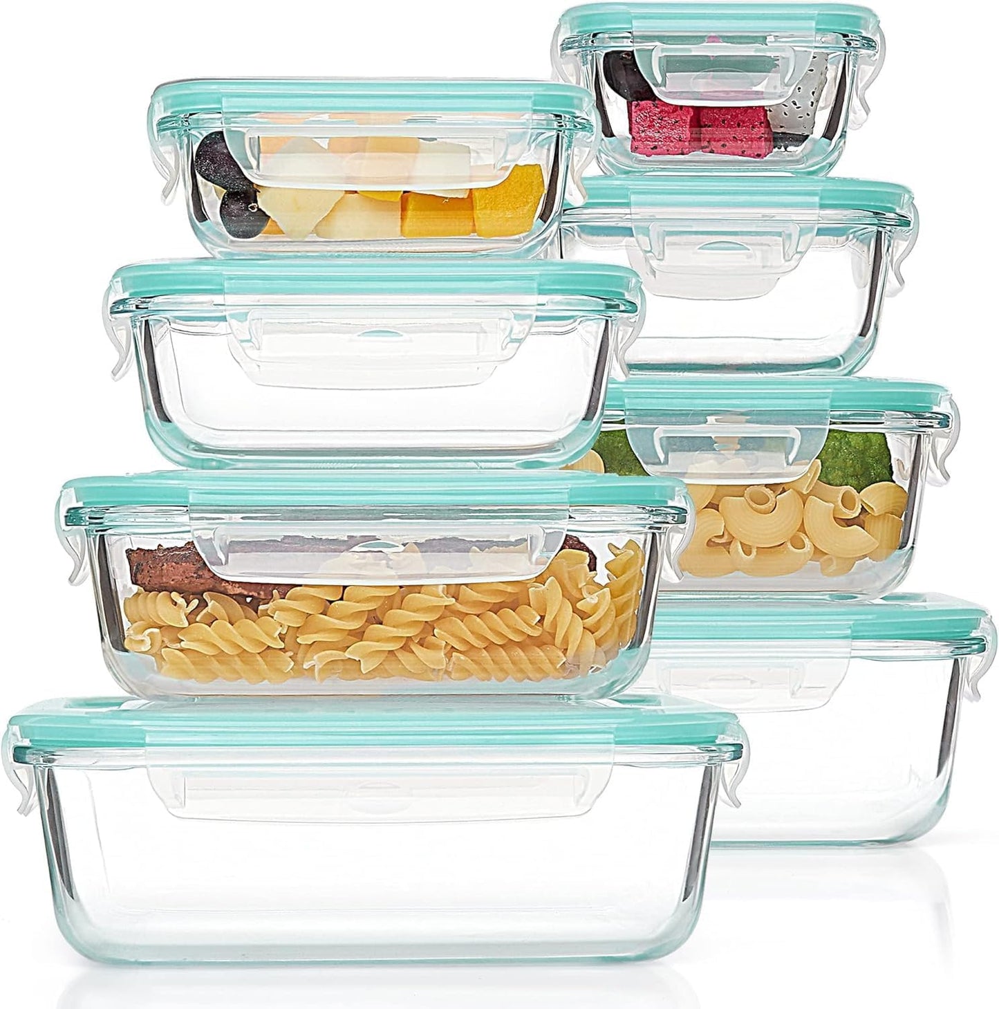 8 - Piece Glass Food Storage Container Set Rectangular & Square Airtight Locking Lids Meal Prep S1344 - with | Sold by Uncle Wiener's Wholesale