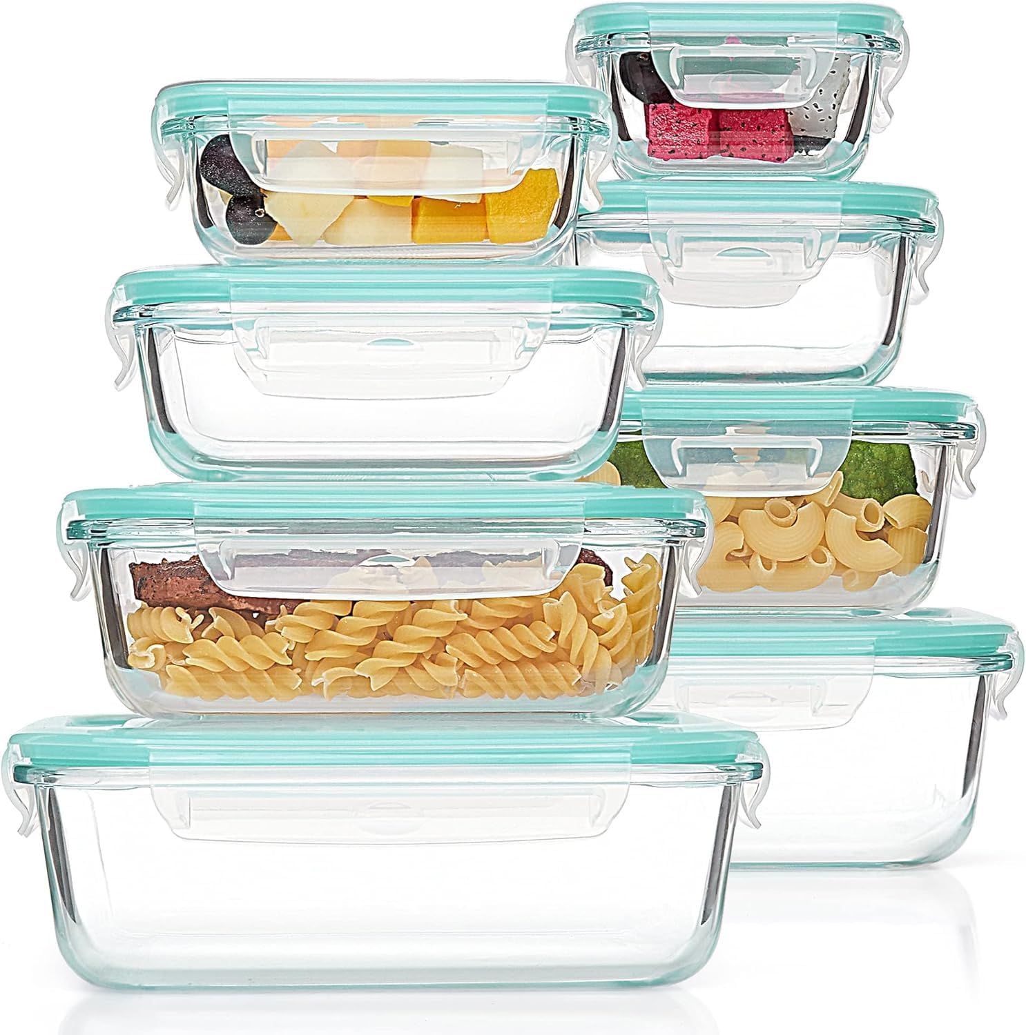 8 - Piece Glass Food Storage Container Set Rectangular & Square Airtight Locking Lids Meal Prep S1344 - with | Sold by Uncle Wiener's Wholesale
