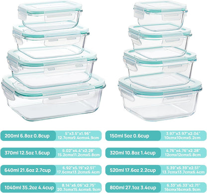 8 - Piece Glass Food Storage Container Set Rectangular & Square Airtight Locking Lids Meal Prep S1344 - with | Sold by Uncle Wiener's Wholesale
