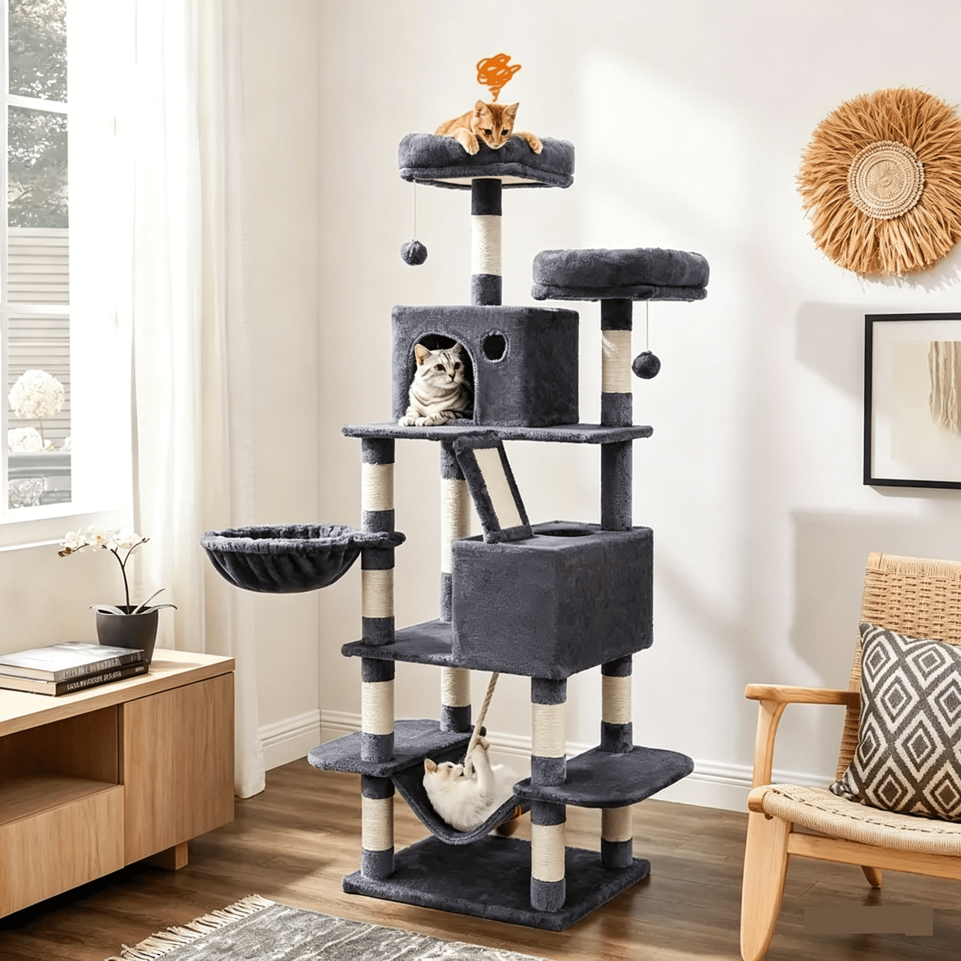 81" Large Cat Tree Tower Multi-Level Condo with Scratching Posts Perches &amp; Hammock CT0881 - with | Sold by Uncle Wiener's Wholesale