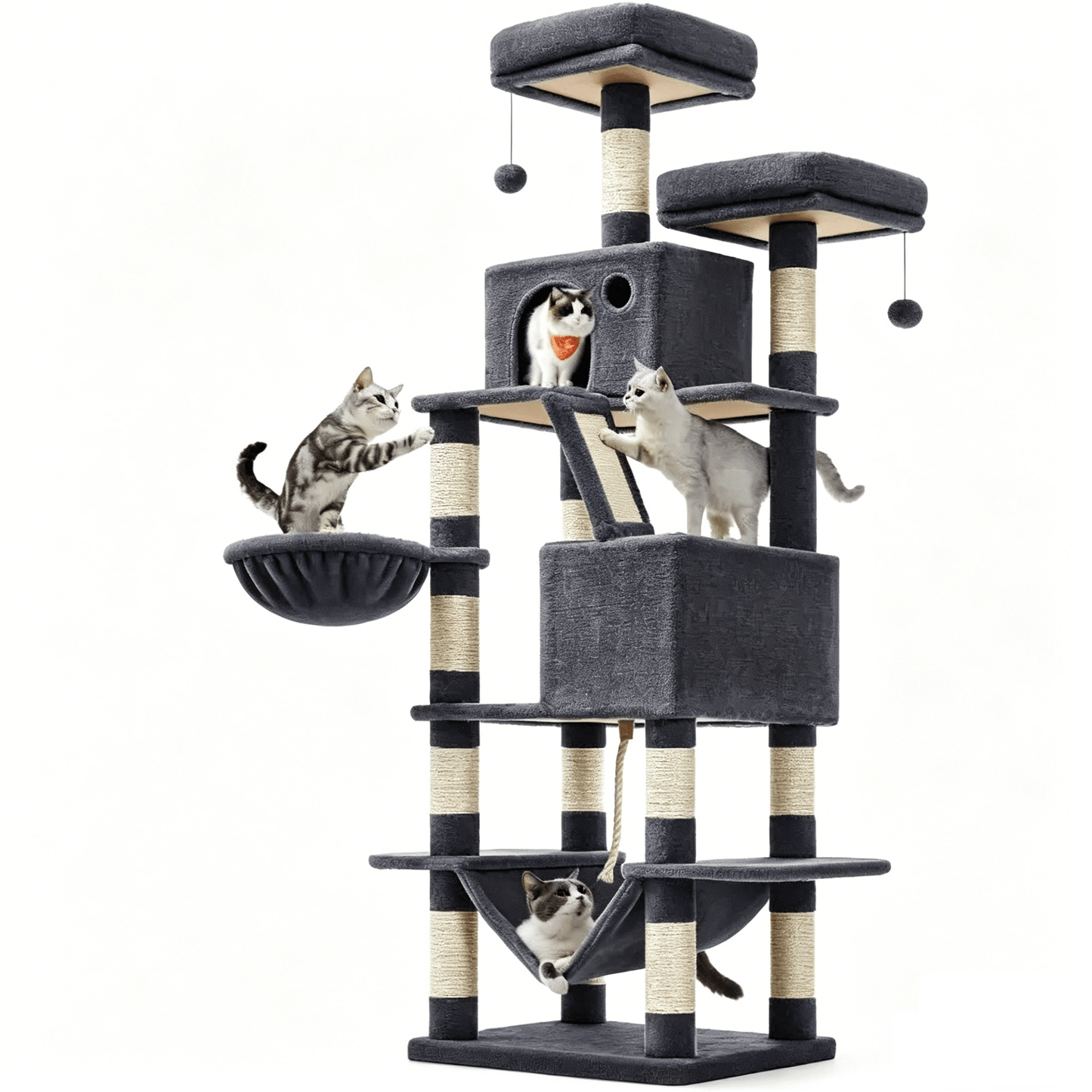 81" Large Cat Tree Tower Multi-Level Condo with Scratching Posts Perches &amp; Hammock CT0881 - with | Sold by Uncle Wiener's Wholesale