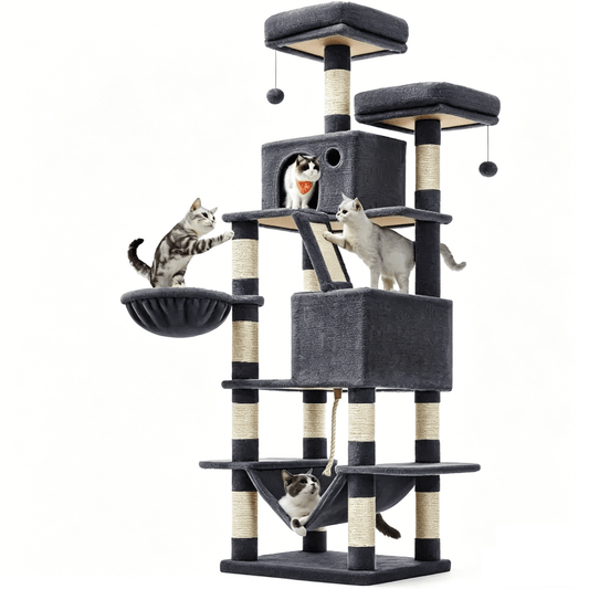 81" Large Cat Tree Tower Multi-Level Condo with Scratching Posts Perches &amp; Hammock CT0881 - with | Sold by Uncle Wiener's Wholesale