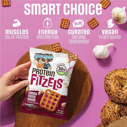 Lenny & Larry’s FITZELS Everything Bagel Protein Pretzels – 20g Plant Protein, Vegan, 85g Bags, Pack of 8