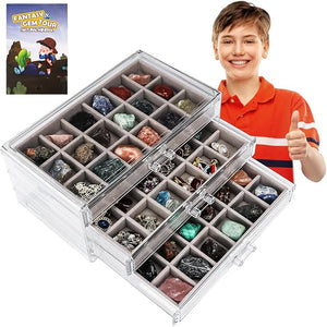 Acrylic Rock Collection Display Case – 36-Grid Clear Collectibles Storage Box for Crystals, Mini Figures and Small Items