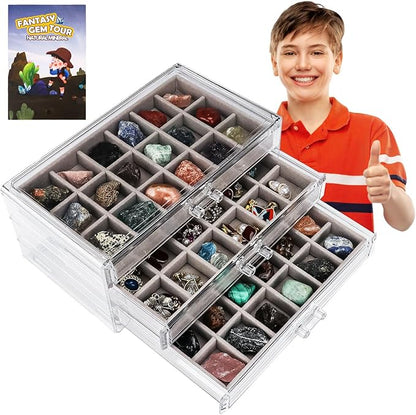 Acrylic Rock Collection Display Case – 36-Grid Clear Collectibles Storage Box for Crystals, Mini Figures and Small Items