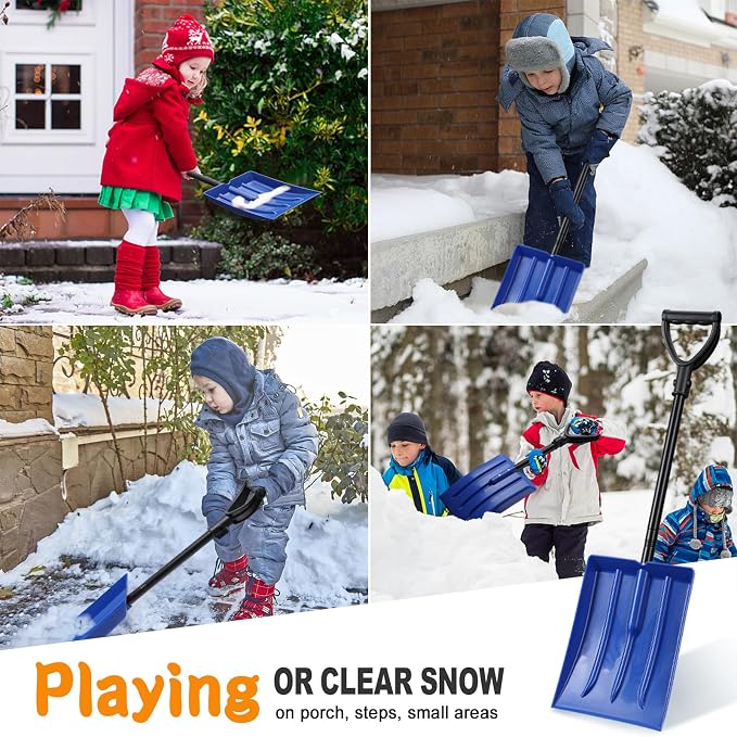 Kids Snow Shovel with Metal Handle – 32 Inch Lightweight Snow Shovel for Children Ages 3–12, Durable Plastic Blade with Comfort D-Grip