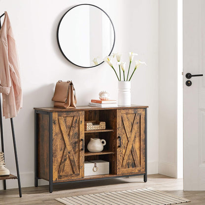 Industrial Sideboard Buffet Cabinet with Doors & Open Shelves – Coffee Bar Storage Cabinet Vintage Brown & Black LSC098B01V1