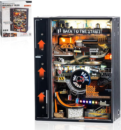 ROBOTIME MR03S Hip-Hop World 3D Wooden Puzzle Marble Run – Light-Up DIY Bookshelf Model Building Kit