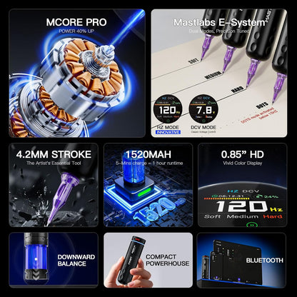 MAST Tattoo Racer Pro Wireless PMU Machine – Cordless Permanent Makeup Pen with Adjustable Stroke & 3-140Hz Frequency