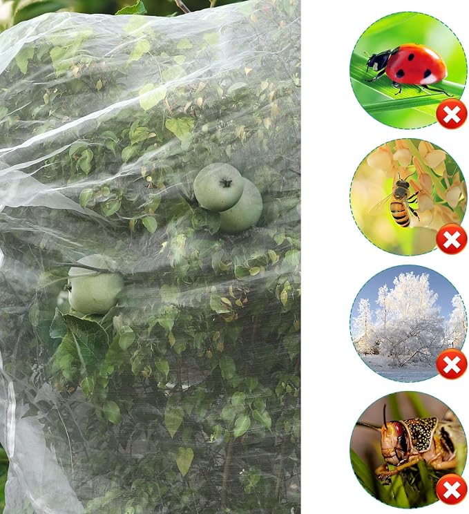 PEUTIER 10 ft x 10 ft Fruit Tree Netting Bag – Garden Bird Net Cover with Zipper and Drawstring