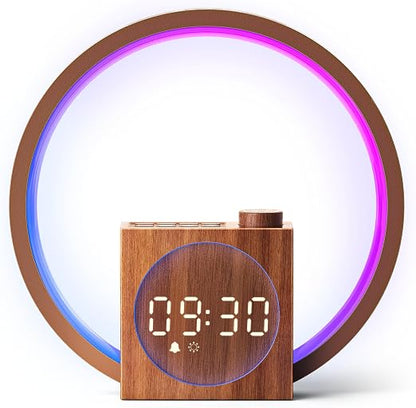 Dreamegg Sunrise Alarm Clock with White Noise Machine – 25 Sleep Sounds, 12-Colour Wake-Up Light, 20 Brightness Levels & Sleep Timer, Wood Grain