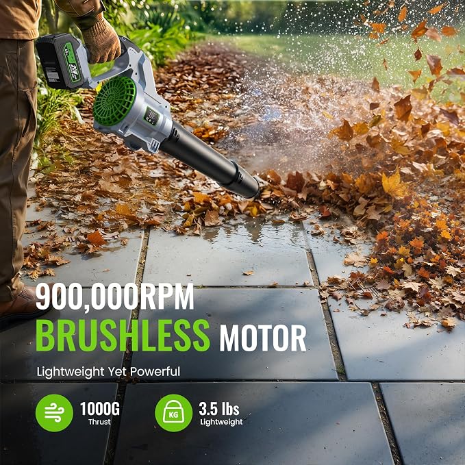 LUCKYTECH 21V Cordless Leaf Blower – 680 CFM 180 MPH Brushless Blower with 2 x 4.0Ah Batteries, 5 Speeds & 180° Rotating Handle