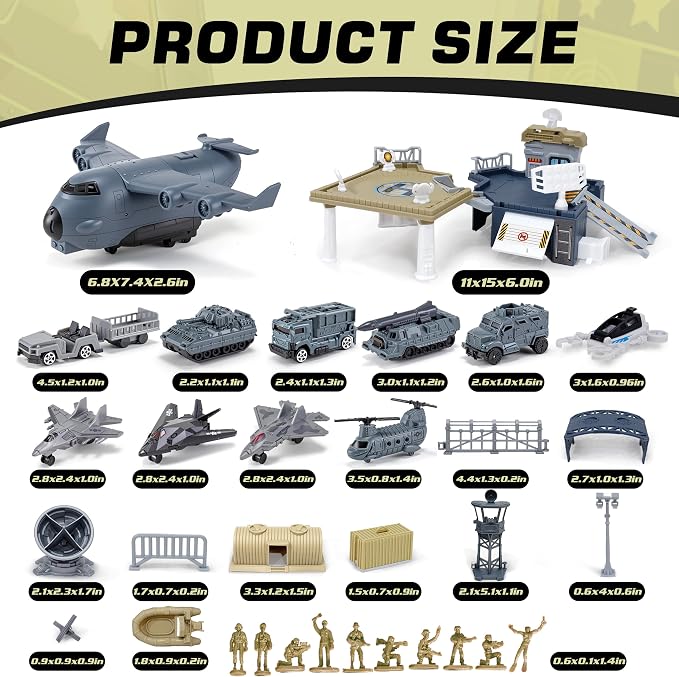 XDUOYJOY Military Base Playset with 11 Army Vehicles, Action Figures & Play Mat – Military Toy Building Set Ages 3+